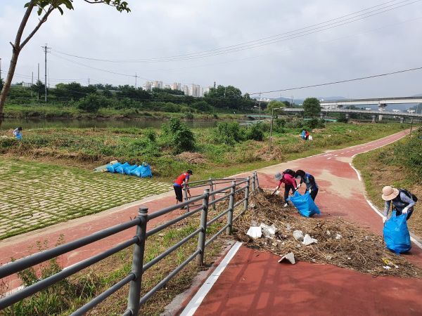 포곡읍, 주민자치위원들 장마 뒤 경안천변 쓰레기 제거