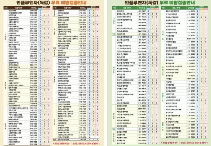 독감 무료 예방접종 안내