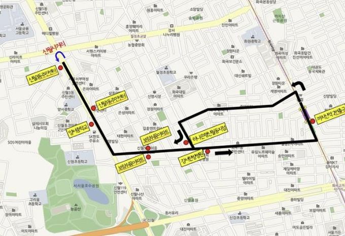 양천구, 버스 파업 대비 무료 셔틀버스 운행구간(1노선)