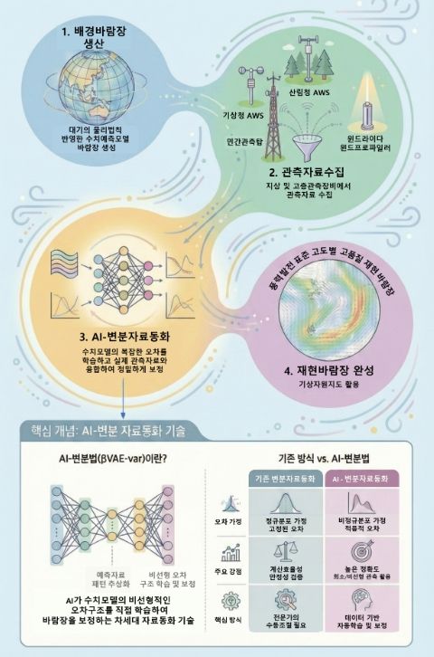 AI-변분 자료동화 기반의 재현바람장 생산 개념도