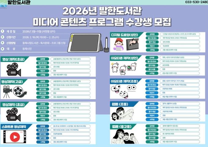 동해시발한도서관, 웹툰·영상 등‘미디어 콘텐츠 프로그램’운영